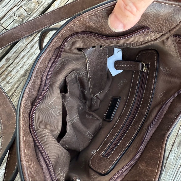 Born Concept B.O.C. Faux Leather Purse Bag Color Block Burgundy Chocolate - Picture 8 of 10